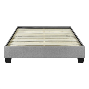 Pemberly Row Queen Upholstered Platform Bed with Wooden Slats in Gray