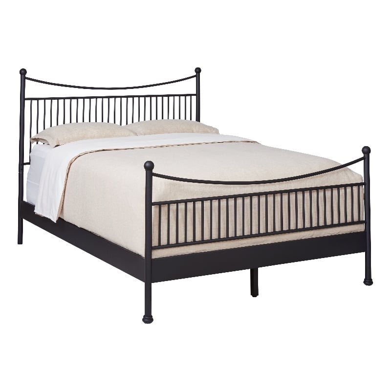 Pemberly Row Complete King Bed with Swoop Spindle Design in Matte Black