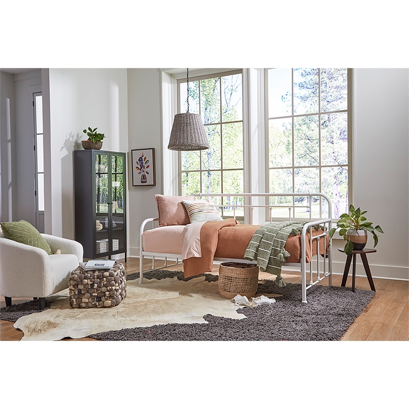 Pemberly Row Twin Size Daybed with Mattress Ready Slats in White