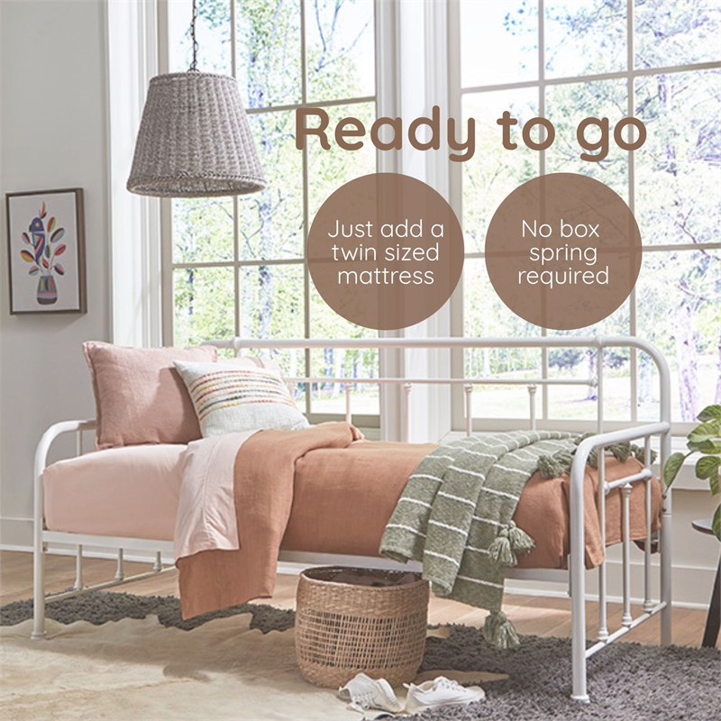 Pemberly Row Twin Size Daybed with Mattress Ready Slats in White