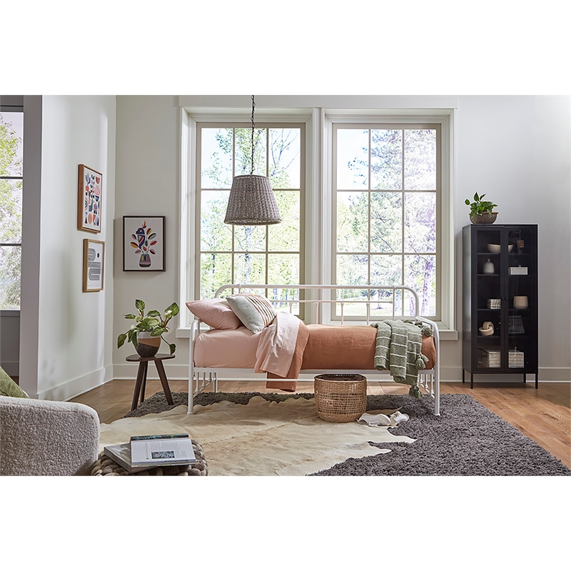 Pemberly Row Twin Size Daybed with Mattress Ready Slats in White