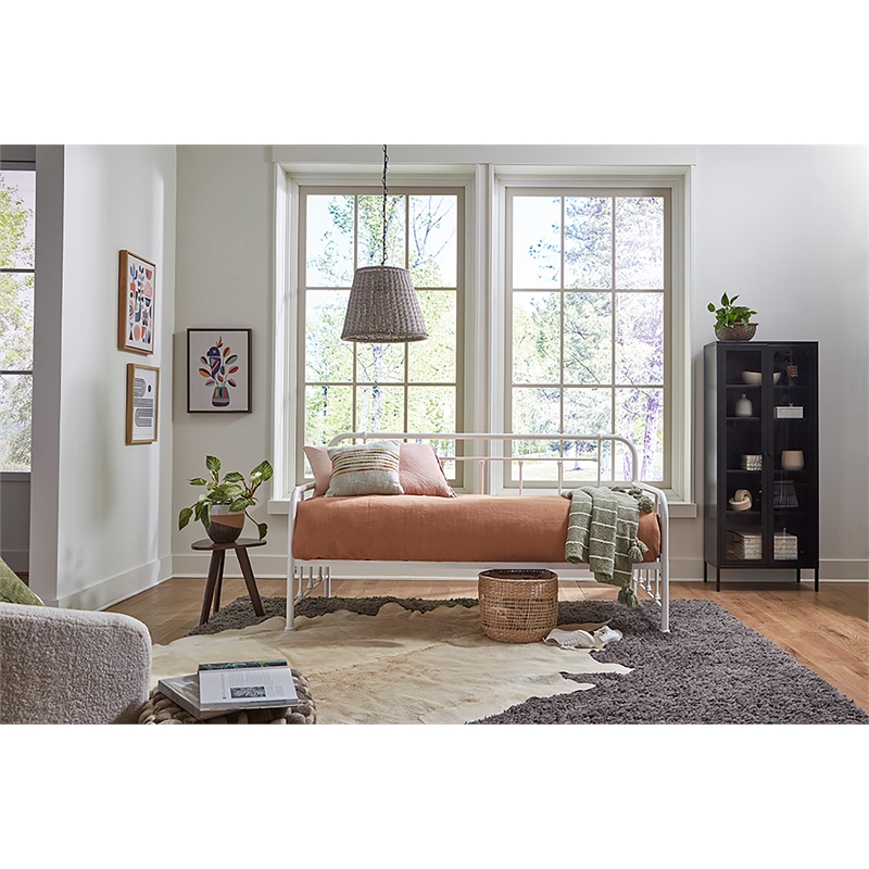 Pemberly Row Twin Size Daybed with Mattress Ready Slats in White