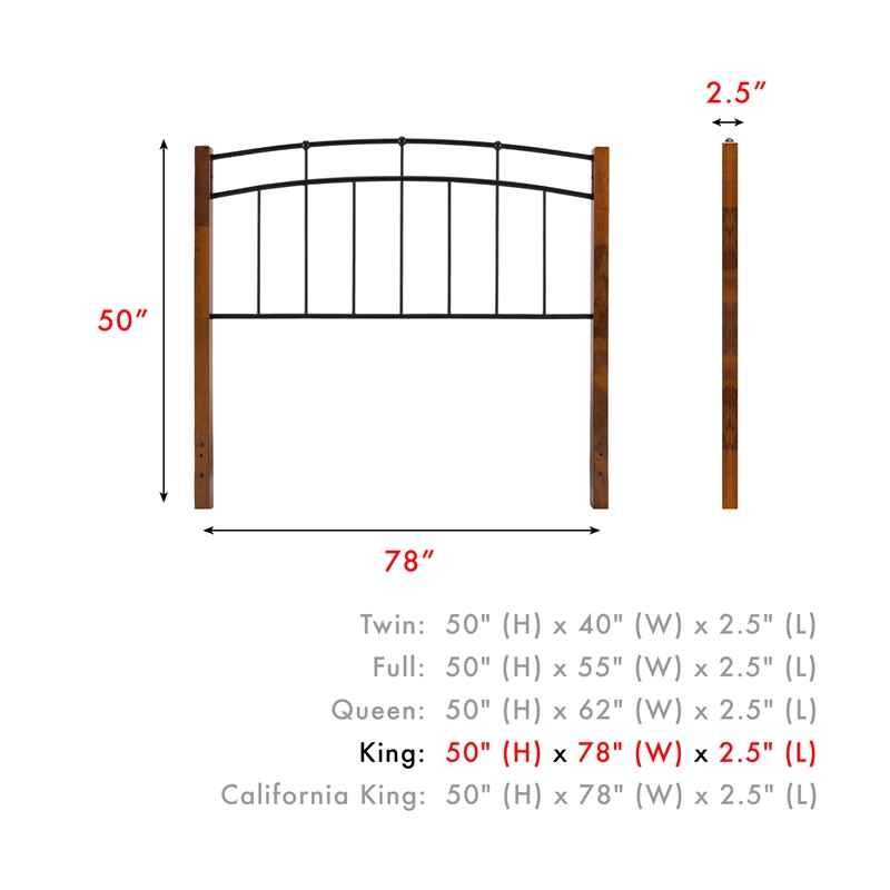 Pemberly Row King Size Metal and Wood Headboard in Textured Black & Maple