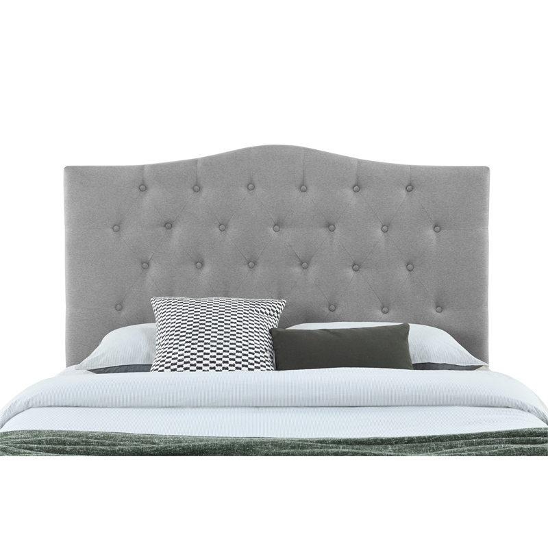 Pemberly Row King Size Tufted Upholstered Fabric Headboard in Gray