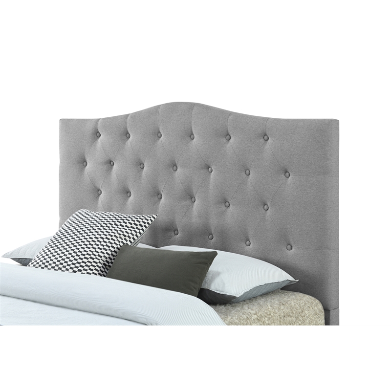 Pemberly Row King Size Tufted Upholstered Fabric Headboard in Gray