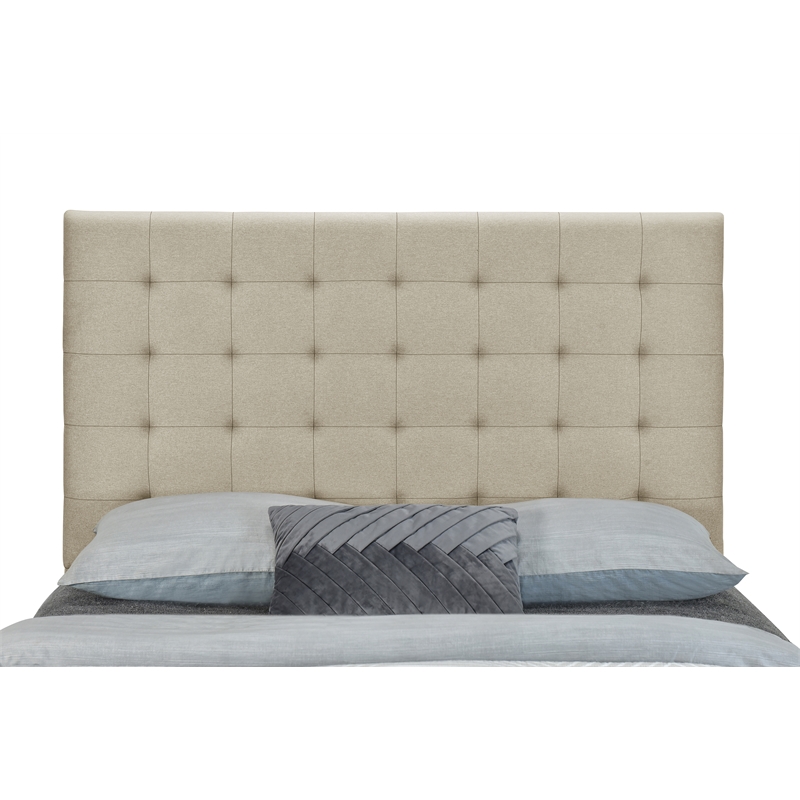 Pemberly Row Full/Queen Tufted Upholstered Fabric Headboard in Beige