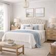 Pemberly Row Full/Queen Upholstered Nailhead Trim Headboard in Beige