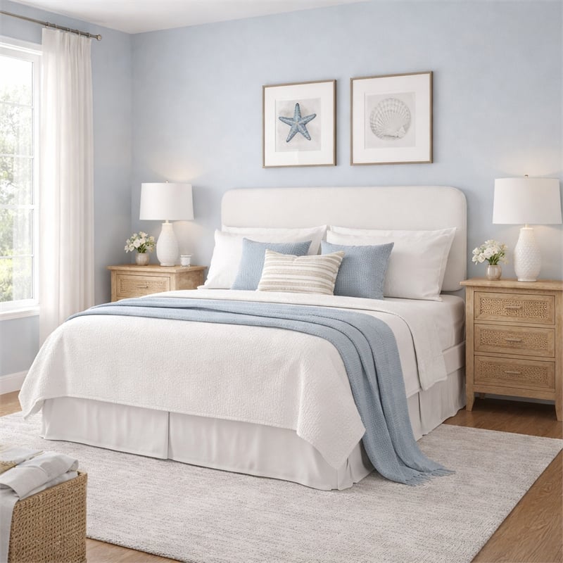 Pemberly Row Full/Queen Upholstered Headboard in White Boucle Fabric