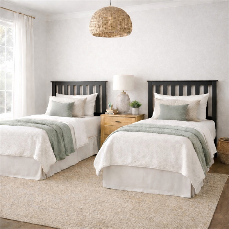 Pemberly Row Twin Size Slatted Solid Hardwood Headboard in Black