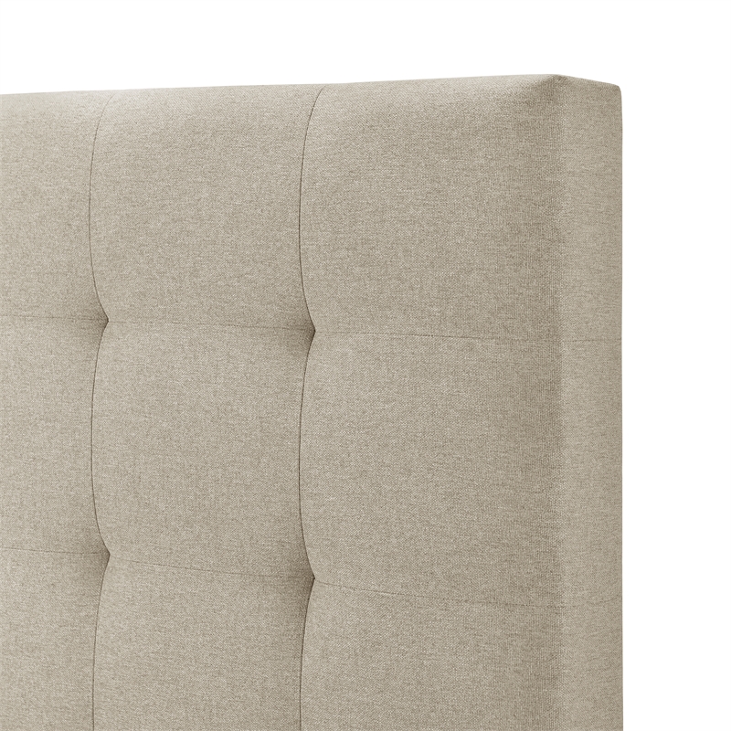 Pemberly Row King Size Tufted Upholstered Fabric Headboard in Beige