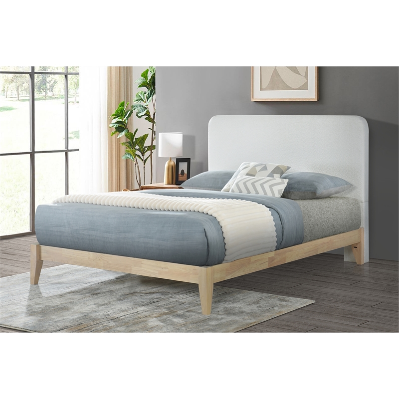 Pemberly Row King Size Upholstered Headboard in White Boucle Fabric