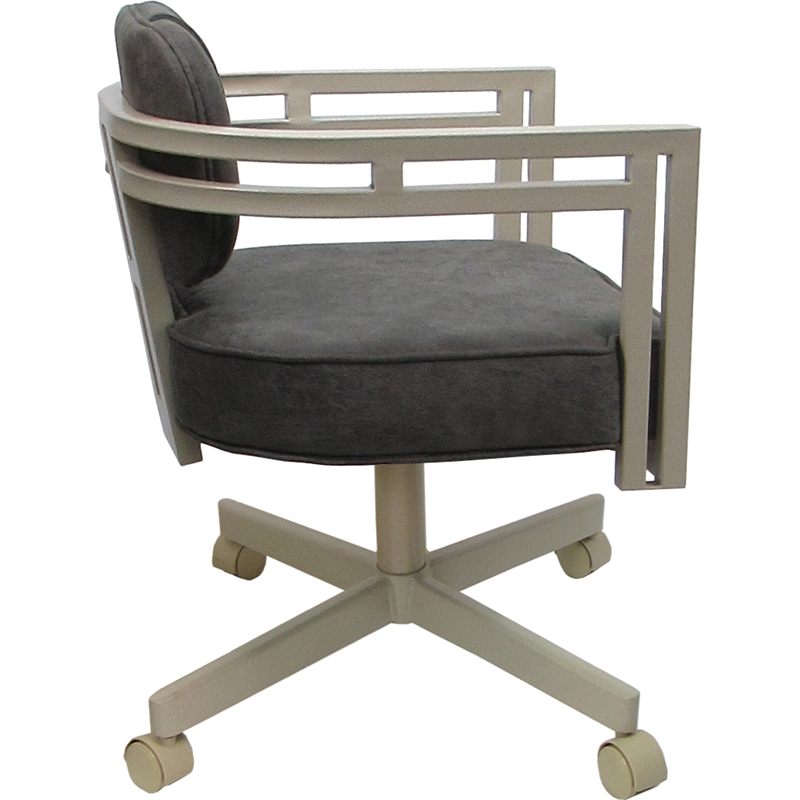 Pemberly Row Beige Swivel Dining Caster Chair in Northwest Elk Gray Fabric