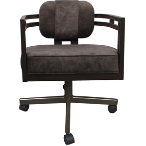 Pemberly Row Brown Frame Swivel Dining Caster Chair in Outlier Ash Fabric