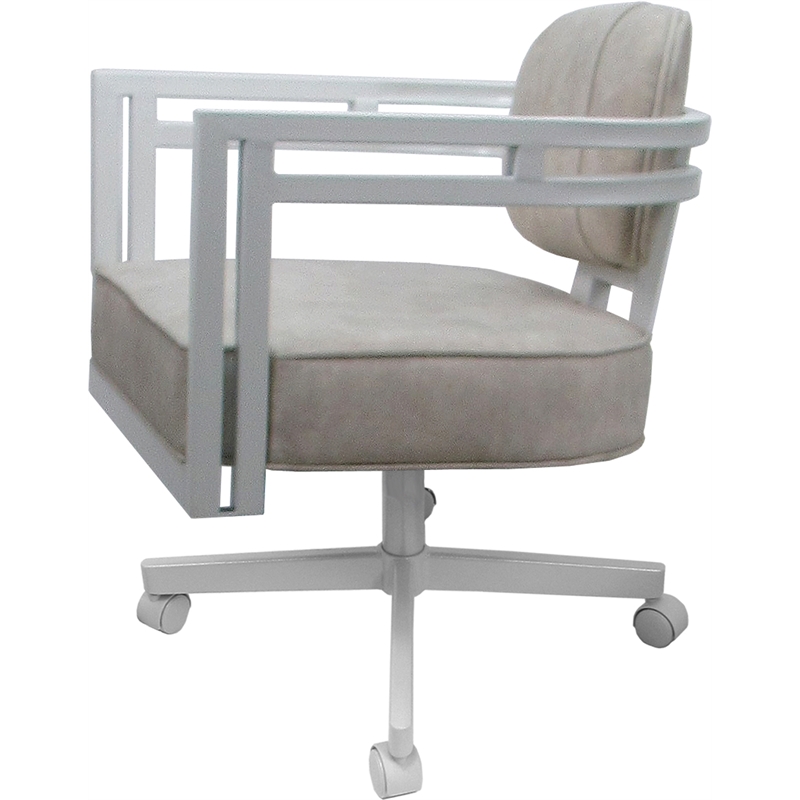 Pemberly Row White Swivel Caster Chair in Outlier Stucco Cream Fabric
