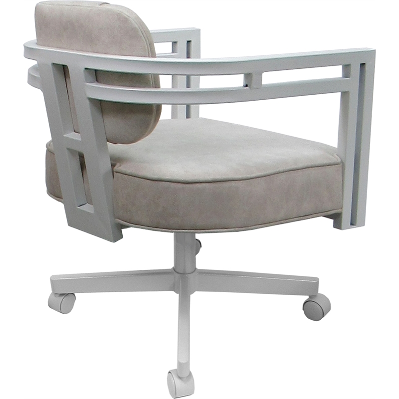 Pemberly Row White Swivel Caster Chair in Outlier Stucco Cream Fabric