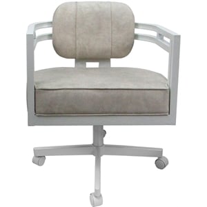 Pemberly Row White Swivel Caster Chair in Outlier Stucco Cream Fabric