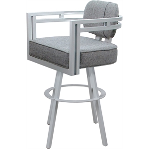 Pemberly Row White Swivel Bar Stool 30&quot Seat in Hemsath Slate Fabric
