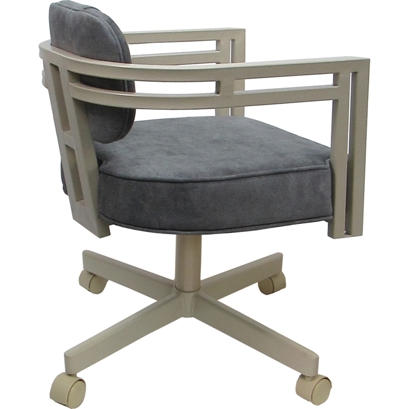 Pemberly Row Beige Swivel Dining Caster Chair in Outlier Charcoal Fabric