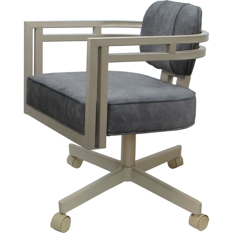 Pemberly Row Beige Swivel Dining Caster Chair in Outlier Charcoal Fabric