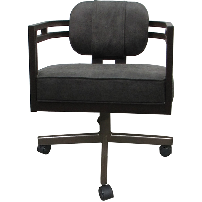 Pemberly Row Brown Swivel Dining Caster Chair in Northwest Elk Gray Fabric