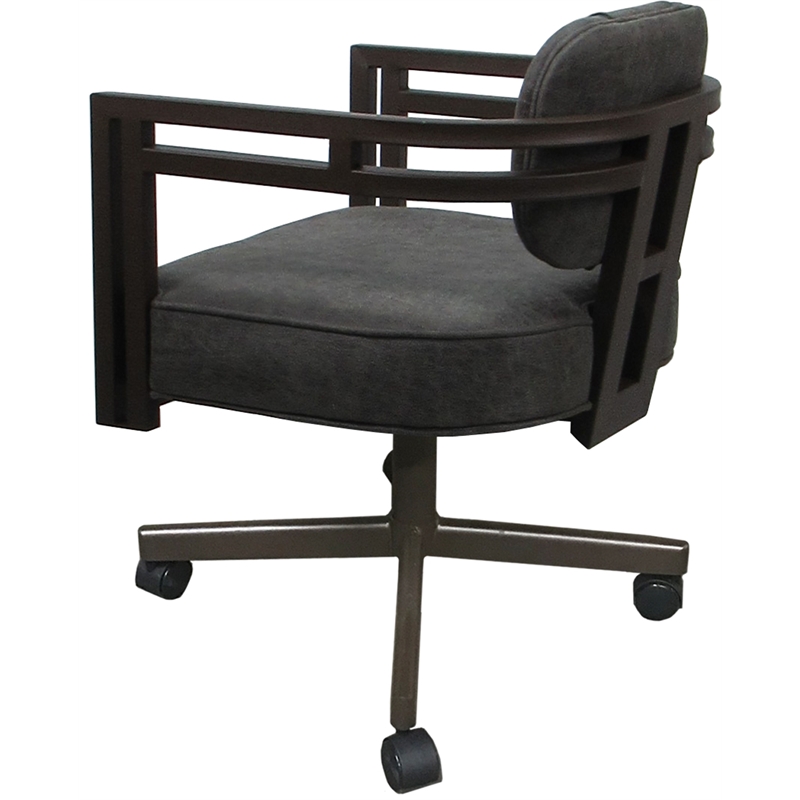Pemberly Row Brown Swivel Dining Caster Chair in Northwest Elk Gray Fabric