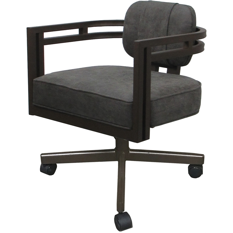 Pemberly Row Brown Swivel Dining Caster Chair in Northwest Elk Gray Fabric