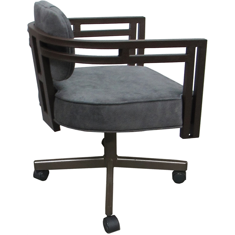 Pemberly Row Brown Swivel Dining Caster Chair in Outlier Charcoal Fabric