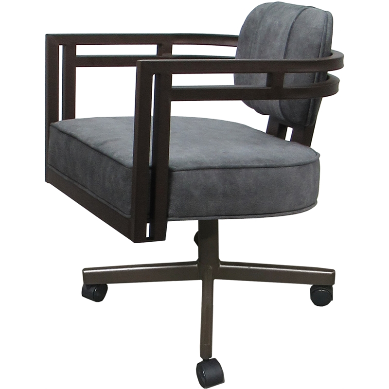Pemberly Row Brown Swivel Dining Caster Chair in Outlier Charcoal Fabric