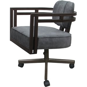 Pemberly Row Brown Swivel Dining Caster Chair in Outlier Charcoal Fabric