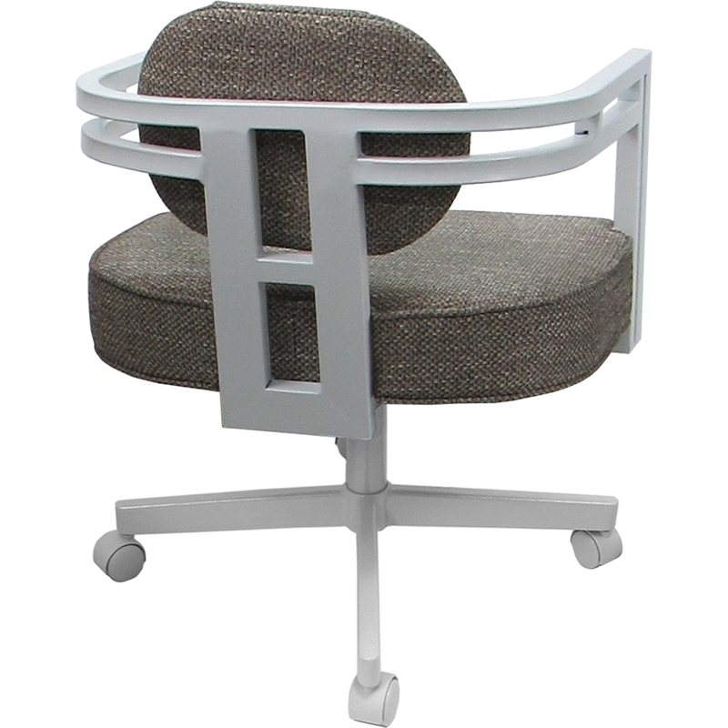 Pemberly Row White Swivel Dining Caster Chair in Plumley Cocoa Fabric