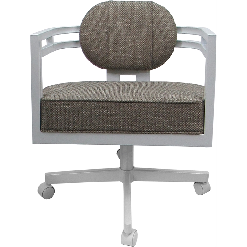 Pemberly Row White Swivel Dining Caster Chair in Plumley Cocoa Fabric
