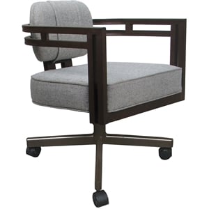 Pemberly Row Brown Frame Swivel Dining Caster Chair in Hemsath Slate Fabric