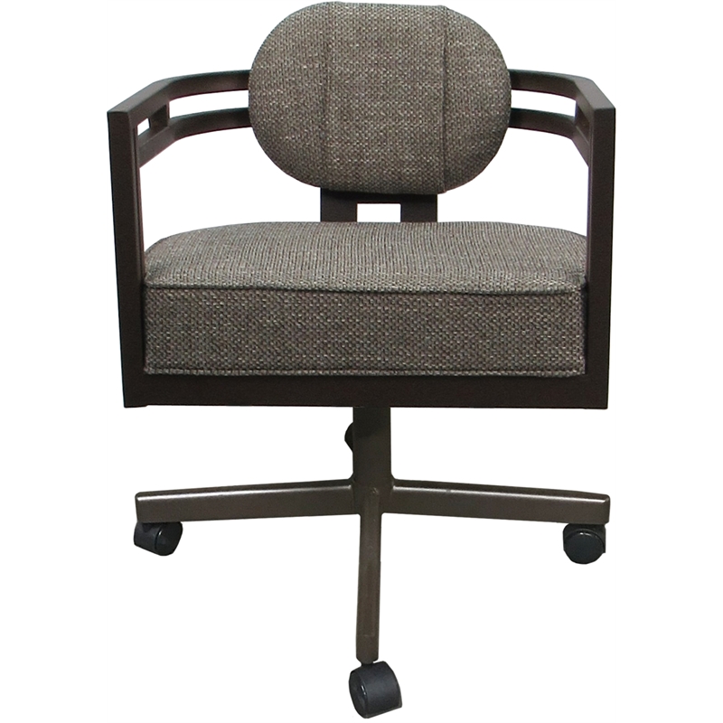 Pemberly Row Brown Frame Swivel Dining Caster Chair in Plumley Cocoa Fabric