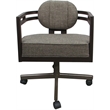 Pemberly Row Brown Frame Swivel Dining Caster Chair in Plumley Cocoa Fabric
