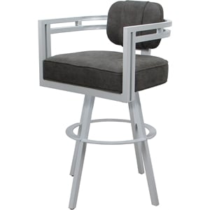 Pemberly Row White Swivel Bar Stool 30&quot Seat in Northwest Elk Gray Fabric