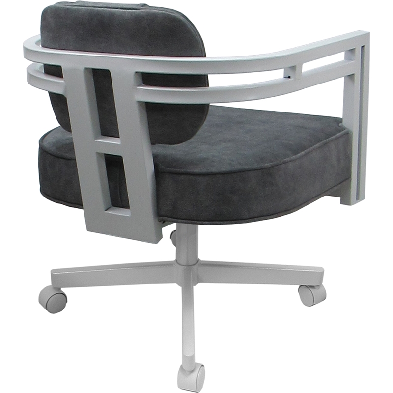 Pemberly Row White Swivel Dining Caster Chair in Outlier Charcoal Fabric