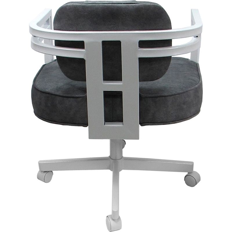 Pemberly Row White Swivel Dining Caster Chair in Outlier Charcoal Fabric