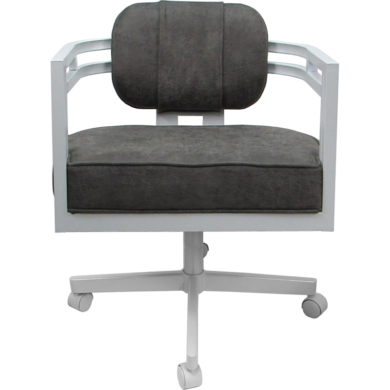 Pemberly Row White Swivel Dining Caster Chair in Northwest Elk Gray Fabric