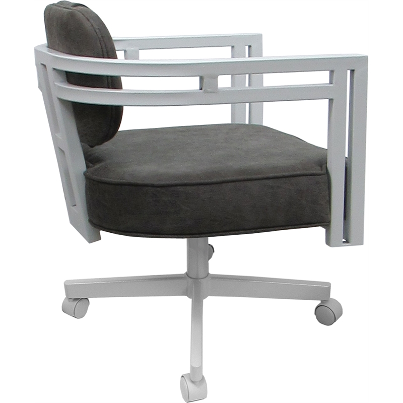 Pemberly Row White Swivel Dining Caster Chair in Northwest Elk Gray Fabric