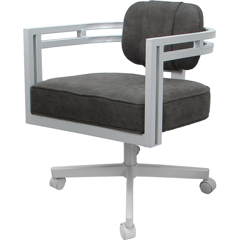 Pemberly Row White Swivel Dining Caster Chair in Northwest Elk Gray Fabric
