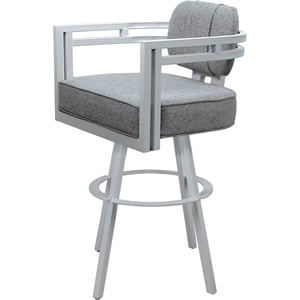 Pemberly Row White Swivel Extra Tall Stool 34&quot Seat in Hemsath Slate Fabric