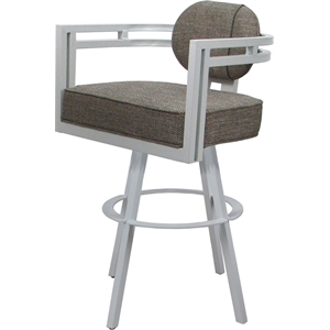 Pemberly Row White Swivel Bar Stool 30&quot Seat in Plumley Cocoa Fabric