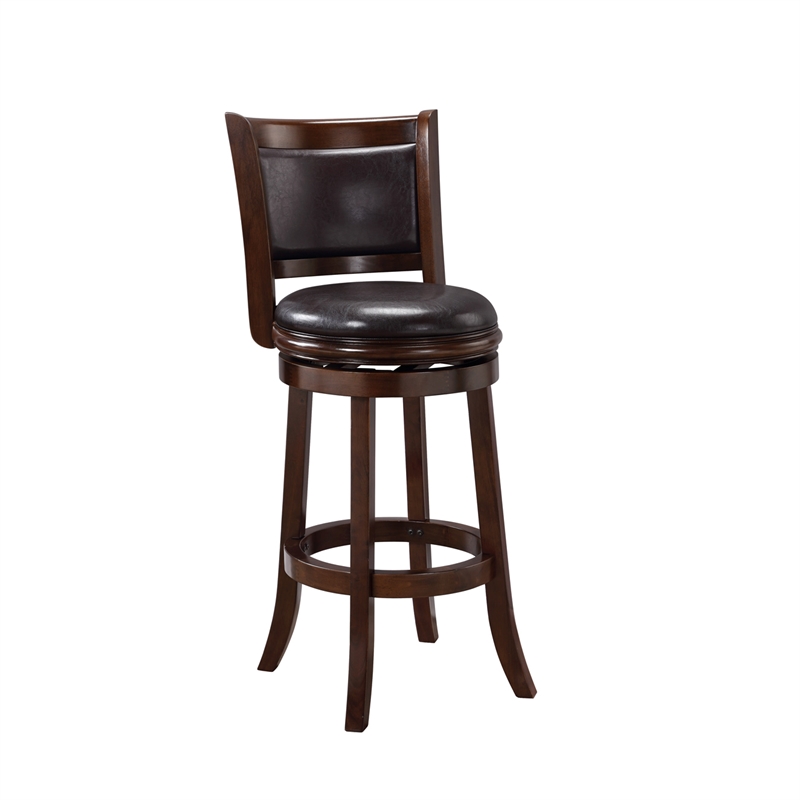Pemberly Row Faux Leather Swivel Wood Bar Stool in Espresso Finish