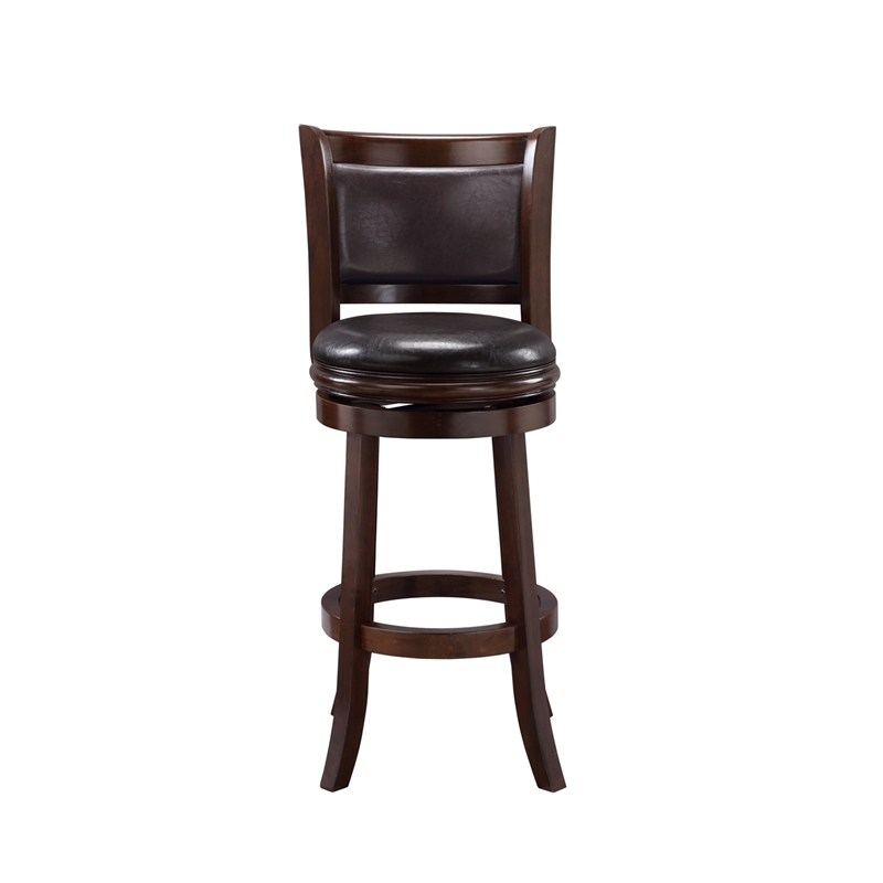 Pemberly Row Faux Leather Swivel Wood Bar Stool in Espresso Finish