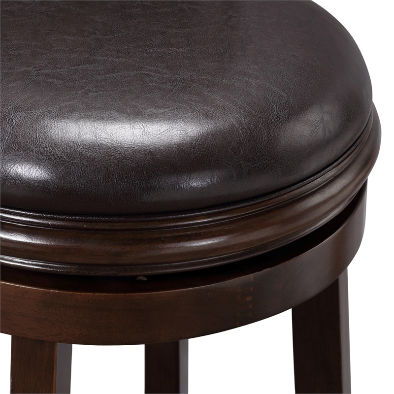 Pemberly Row Faux Leather Swivel Wood Bar Stool in Espresso Finish