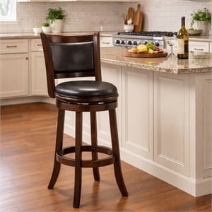 Pemberly Row Faux Leather Swivel Wood Bar Stool in Espresso Finish