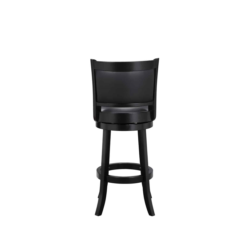 Pemberly Row Faux Leather Swivel Wood Bar Stool in Ebony Finish