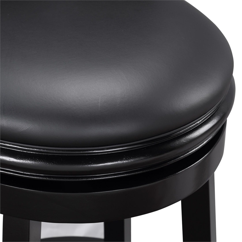 Pemberly Row Faux Leather Swivel Wood Bar Stool in Ebony Finish