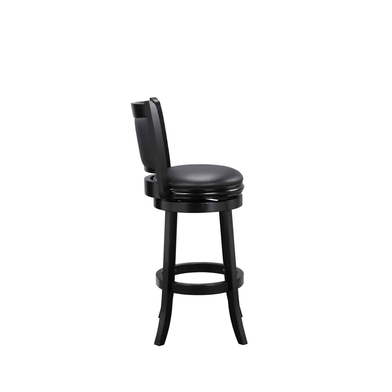 Pemberly Row Faux Leather Swivel Wood Bar Stool in Ebony Finish