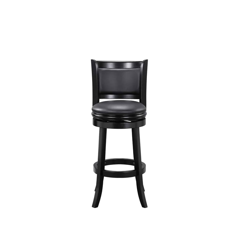 Pemberly Row Faux Leather Swivel Wood Bar Stool in Ebony Finish